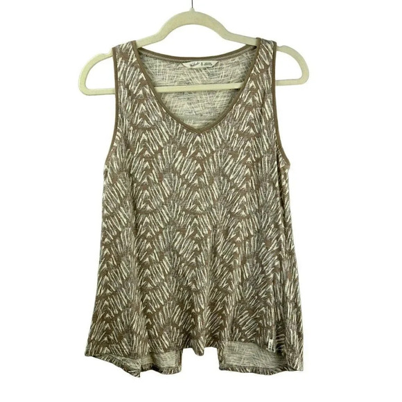 Woolrich Tank Top Shirt Women XS 100% Cotton Split Back Abstract Brown Gray‎ - Picture 1 of 7